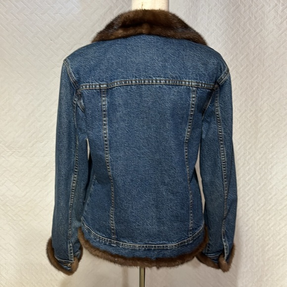 Custom Genuine Mink Lined Jean Jacket XL Pit To Pit 20” Shoulder To Waist 23” - Picture 8 of 9